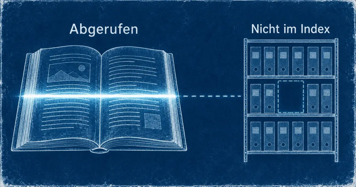 Cyanotypie-Metapher: Ein Buch ist abgerufen, im gegenüberliegenden Indexregal bleibt sein Fach leer.