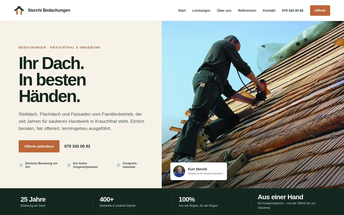 Startseite von Sterchi Bedachungen in Krauchthal