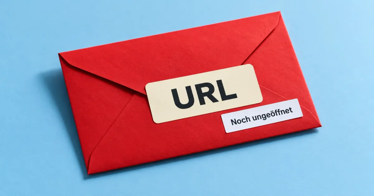 Bildmetapher: Ein geschlossener Briefumschlag mit URL-Etikett steht für eine bekannte, noch nicht abgerufene Seite.