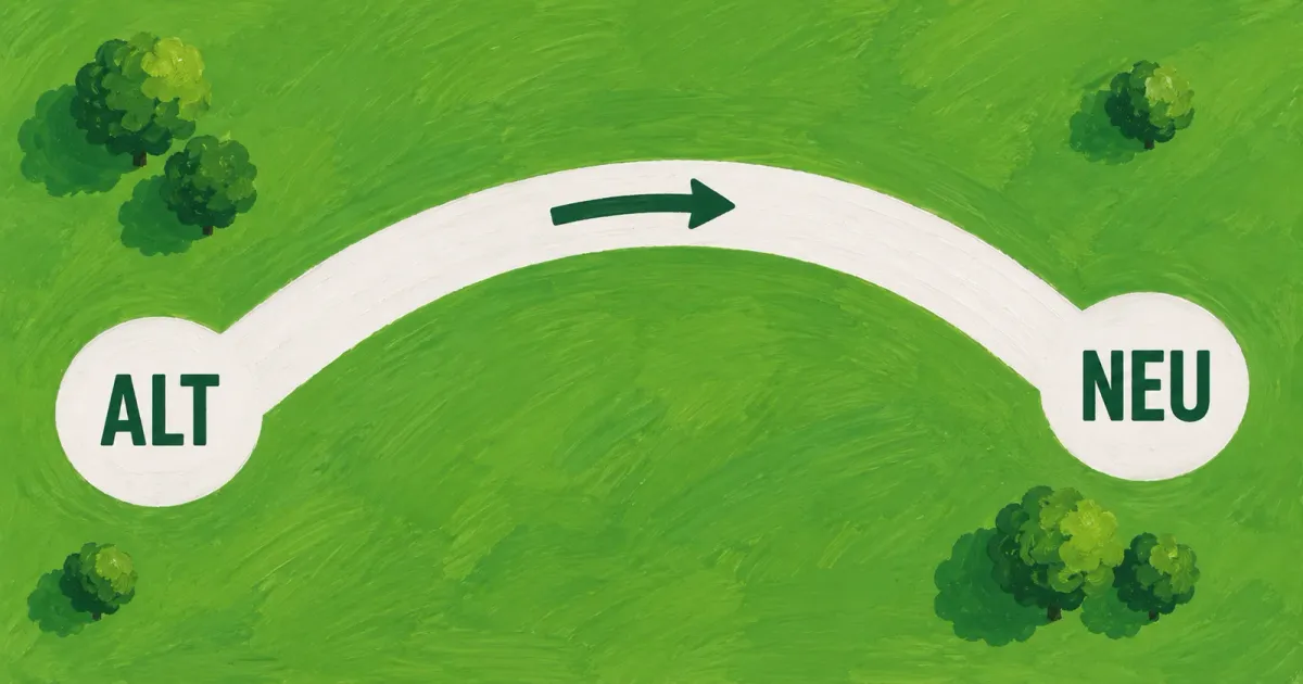 Illustration einer Weiterleitung: Ein direkter Weg mit Richtungspfeil führt von ALT zu NEU.