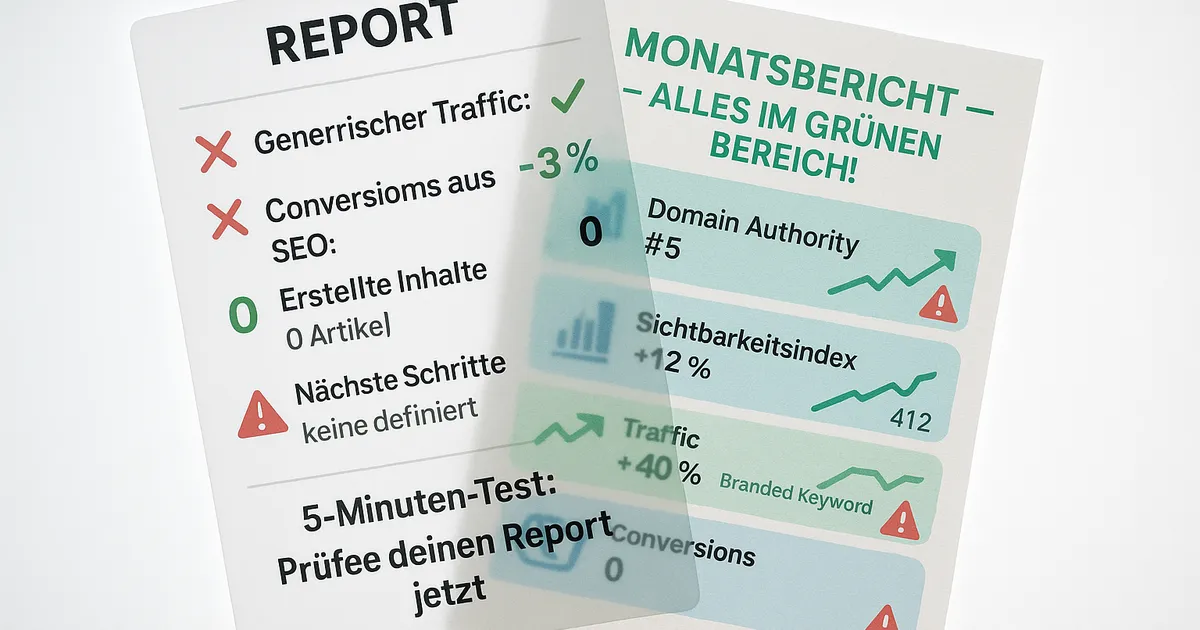 SEO Reporting verstehen: Geschönter Monatsbericht vs. ehrliche Search-Console-Daten auf Leuchtkasten