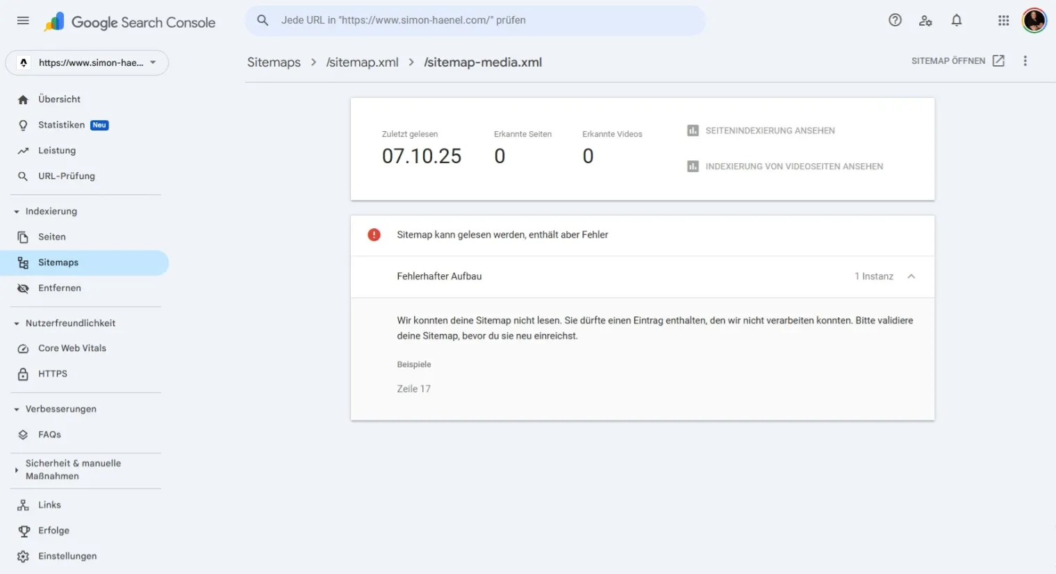 Fehler in der Media-Sitemap